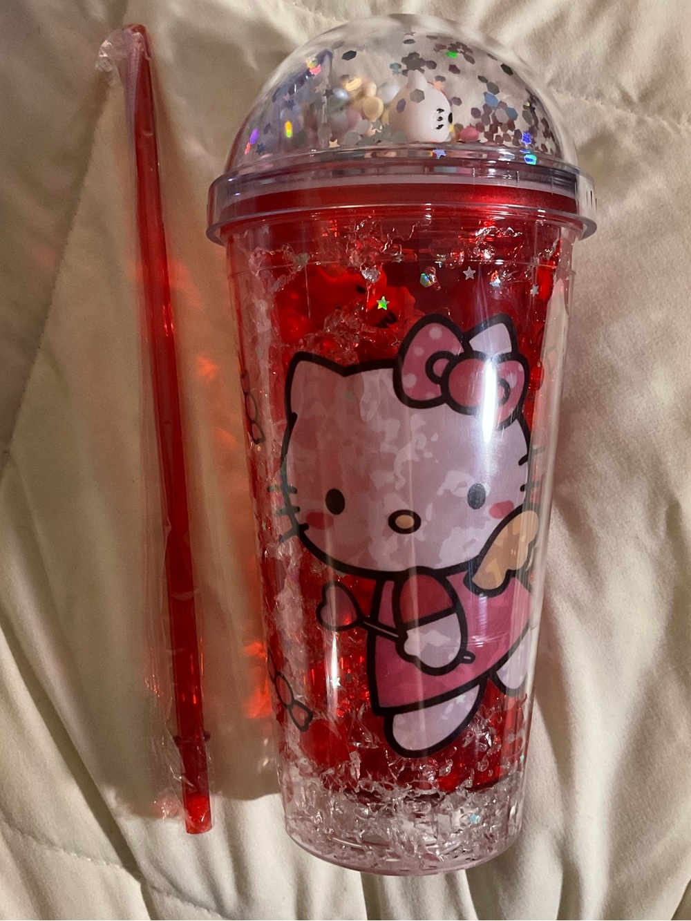 NWOT Hello Kitty Red Glitter Dome Tumbler with Straw that Lights Up